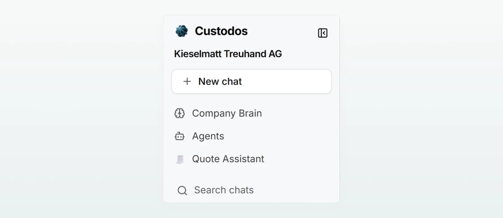The top of the sidebar with the recently used Quote Assistant directly under “Agents”.