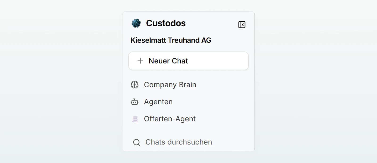 Der obere Teil der Seitenleiste mit dem zuletzt genutzten Offerten-Agenten direkt unter «Agenten».