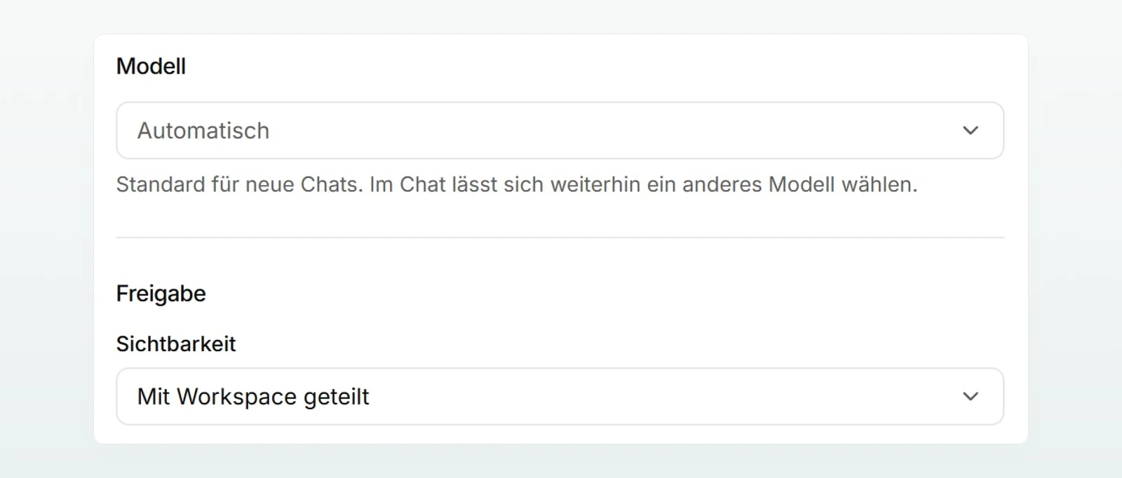 Der Abschnitt «Freigabe» des Offerten-Agenten mit der «Sichtbarkeit» «Mit Workspace geteilt».